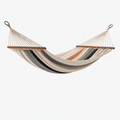 Amaca 300 x 150 cm in tessuto a righe crema grigio nero con barre in legno per esterno