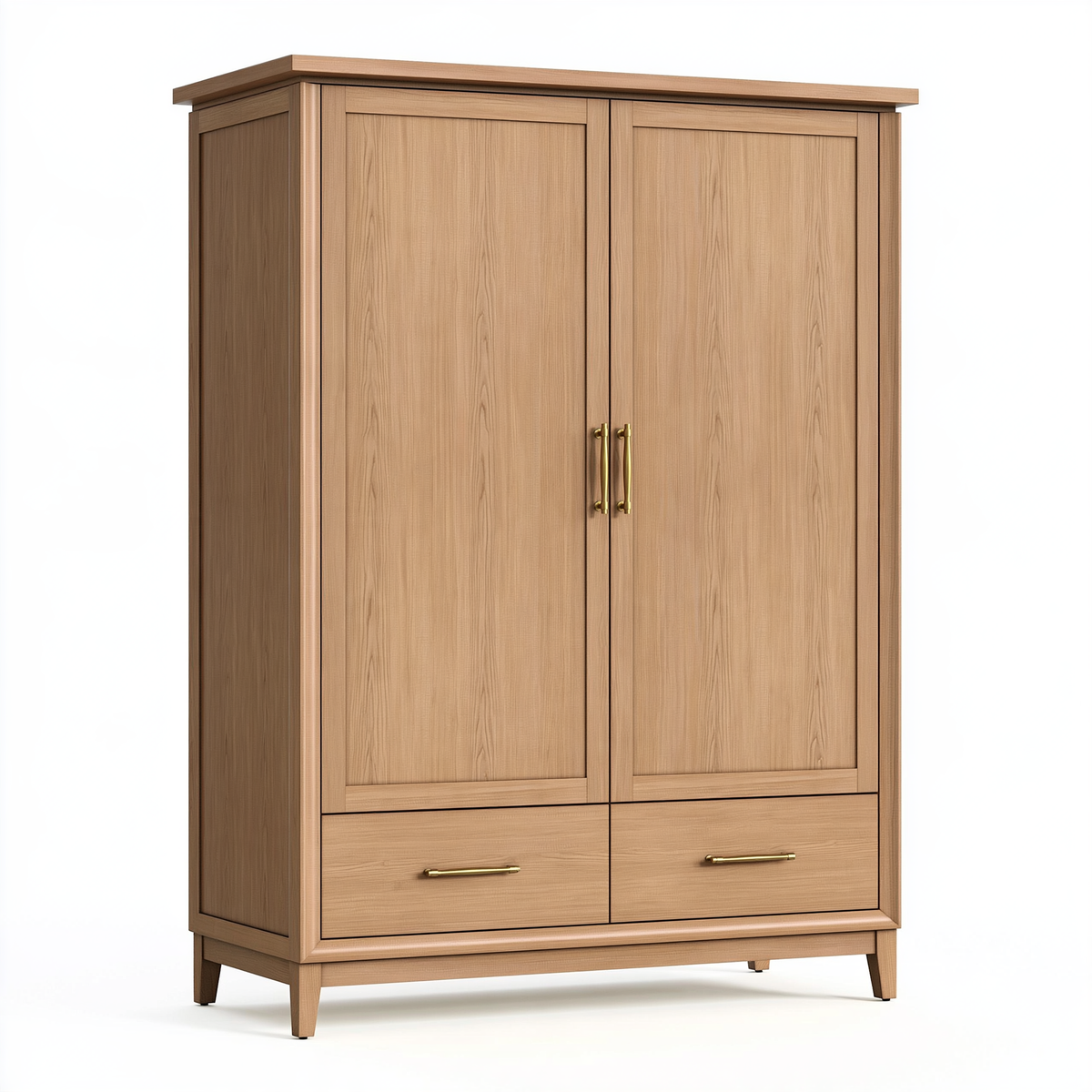 Armadio 120 x 60 x 200 cm in legno marrone chiaro con 2 ante e 2 cassetti - stile classico