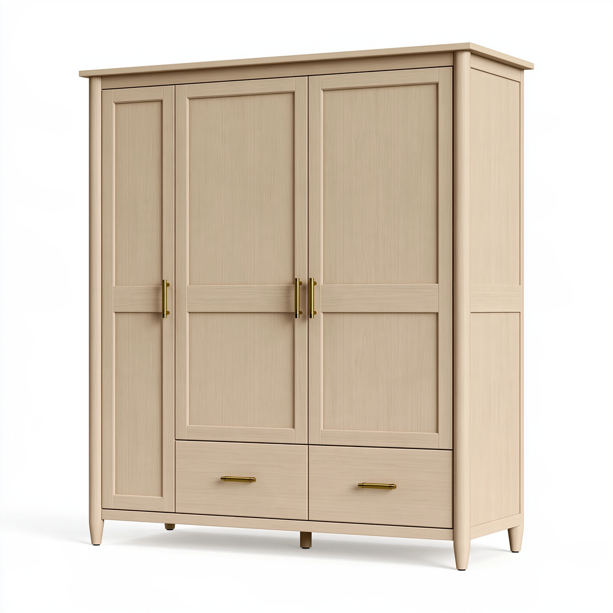 Armadio guardaroba 150x60x200 cm in legno rovere chiaro con 3 ante e 2 cassetti stile classico