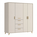 Armadio 180 x 52 x 200 cm bianco in legno con 3 ante e 4 cassetti stile moderno