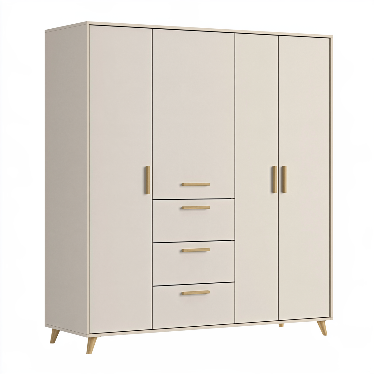 Armadio 180 x 52 x 200 cm bianco in legno con 3 ante e 4 cassetti stile moderno