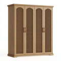 Armadio 4 ante 180 x 60 x 200 cm in legno naturale e rattan stile boho