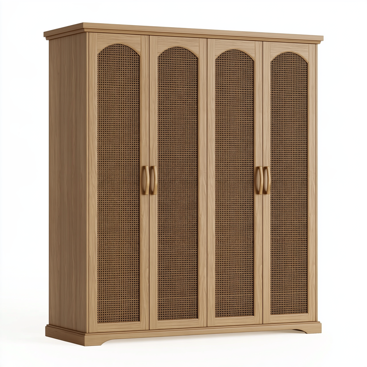 Armadio 4 ante 180 x 60 x 200 cm in legno naturale e rattan stile boho