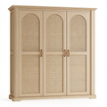 Armadio 160x60x200 cm in legno naturale e rattan - 3 ante stile classico