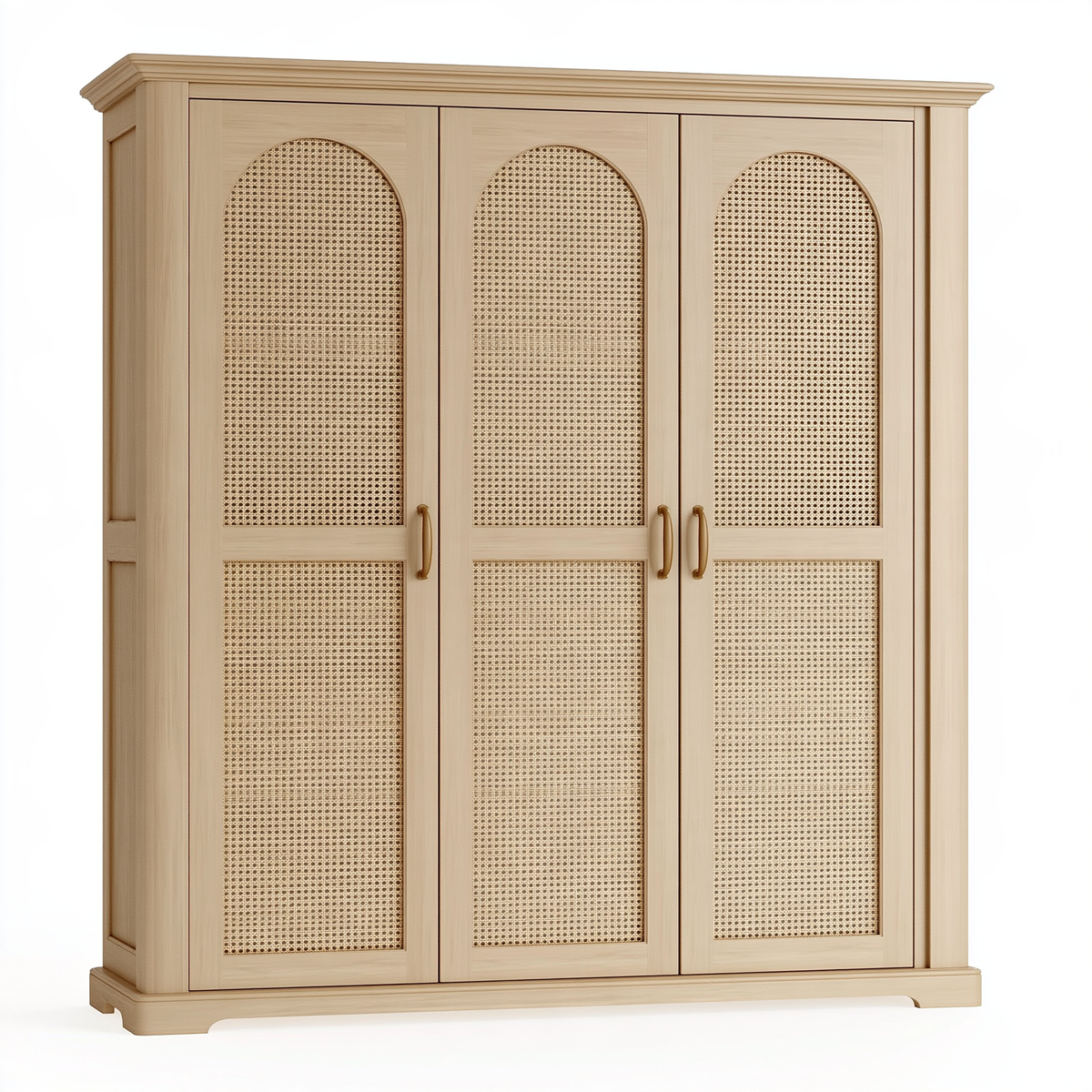 Armadio 160x60x200 cm in legno naturale e rattan - 3 ante stile classico
