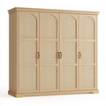 Armadio 220 x 60 x 210 cm in legno naturale con 4 ante in rattan stile classico