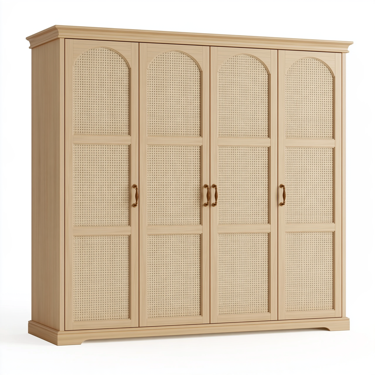Armadio 220 x 60 x 210 cm in legno naturale con 4 ante in rattan stile classico