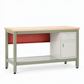 Banco da lavoro 120 x 60 x 90 cm in acciaio e legno verde salvia con armadietto stile industriale