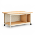 Banco da lavoro 120 x 60 x 90 cm in legno e metallo avorio con ruote e vano portaoggetti