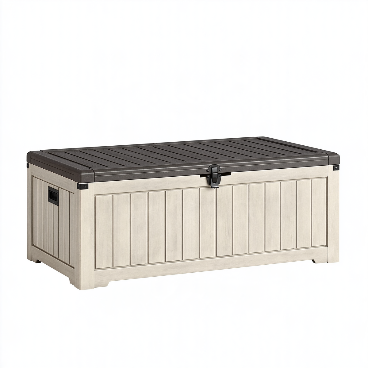 Cassapanca da esterno 120 x 55 x 60 cm in resina beige e antracite con coperchio chiudibile
