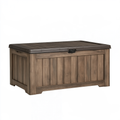 Baule contenitore da esterno 120 x 62 x 63 cm in resina marrone scuro effetto legno con coperchio
