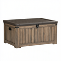Cassapanca contenitore da esterno 120 x 65 x 70 cm in resina marrone effetto legno con coperchio