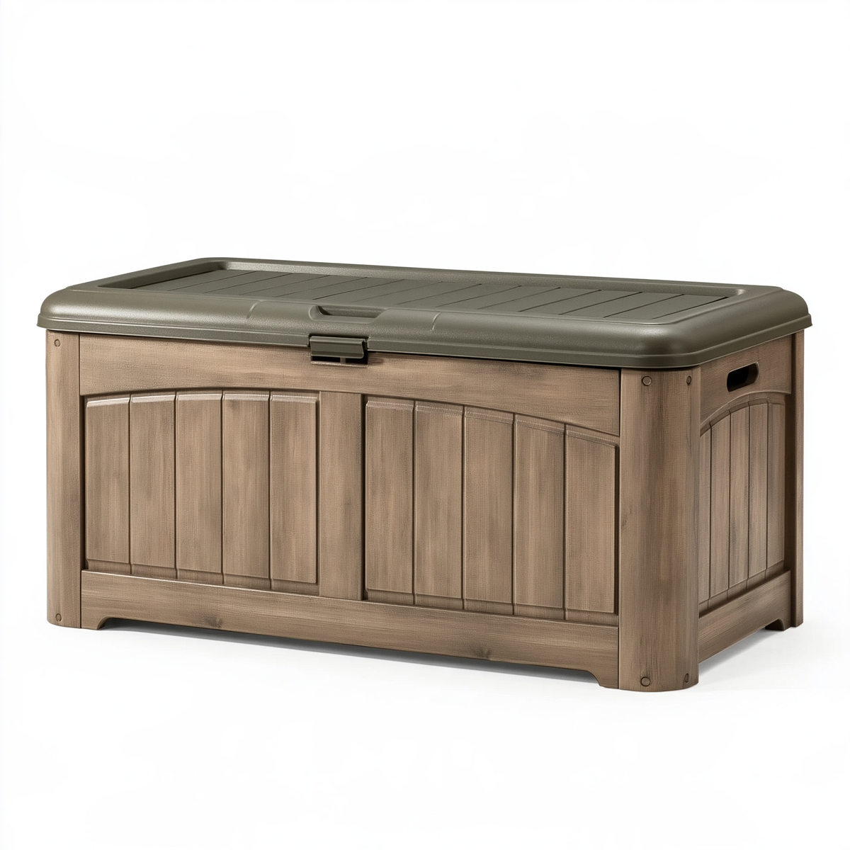 Baule contenitore da esterno 120 x 60 x 60 cm in plastica marrone e grigio con coperchio