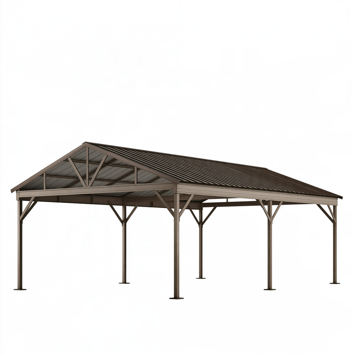 Tettoia per auto 600 x 300 x 270 cm in acciaio marrone - copertura a doppia falda per esterno