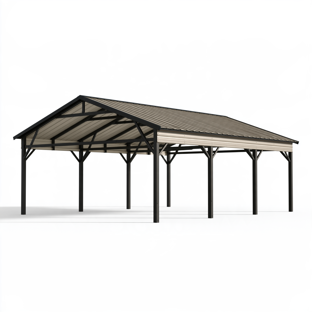 Tettoia per auto 600 x 300 x 270 cm in acciaio nero e grigio - copertura da esterno a doppia falda