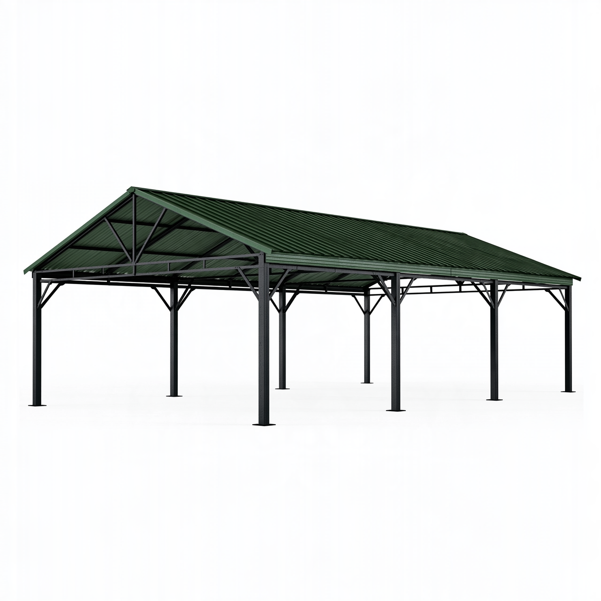 Tettoia per auto 600 x 300 x 270 cm in acciaio verde con copertura inclinata