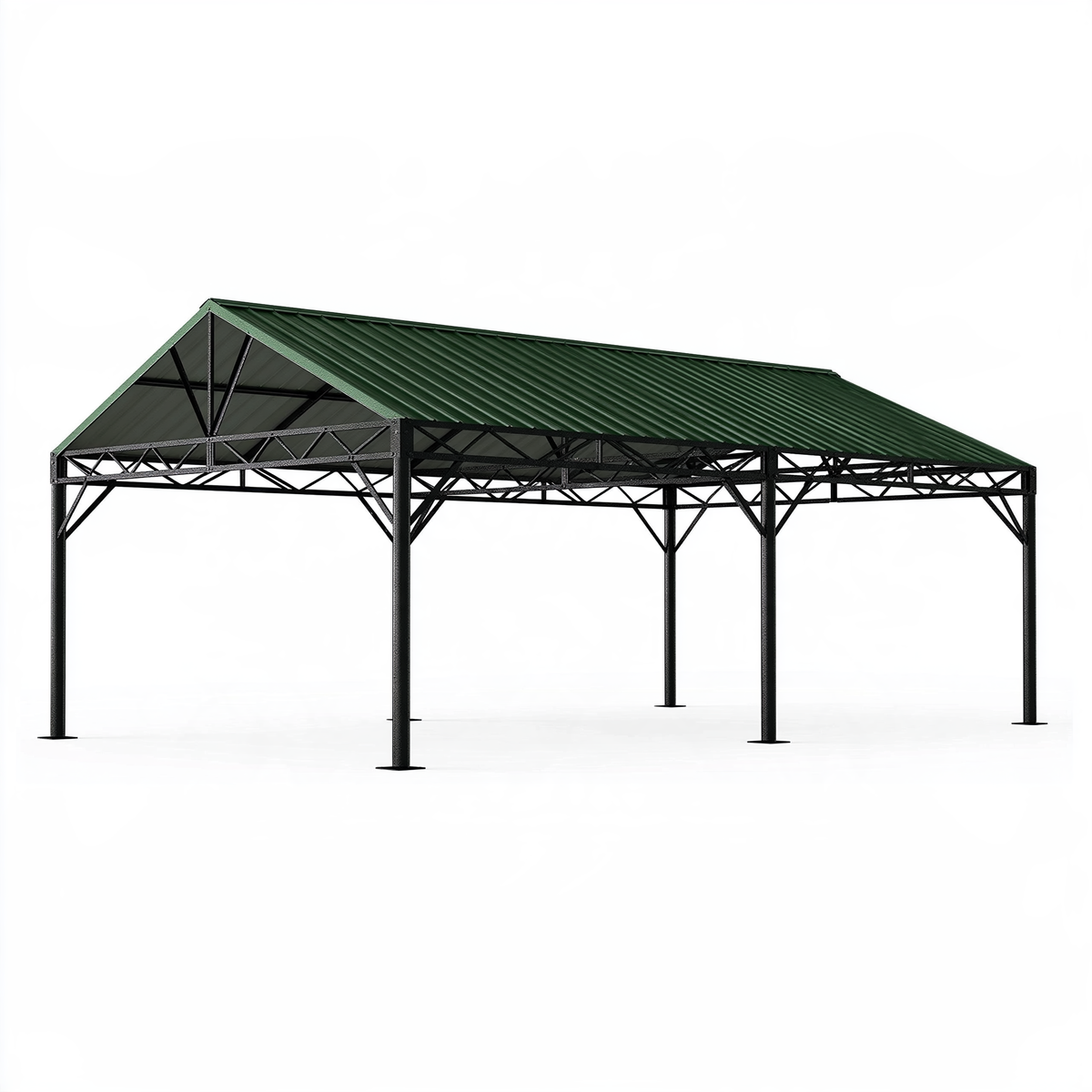 Tettoia per auto 600 x 300 x 270 cm in acciaio verde e nero con copertura a falde
