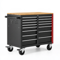 Carrello portautensili 72 x 46 x 96 cm in acciaio nero rosso con piano in legno e 14 cassetti