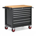 Carrello portautensili 70 x 46 x 97 cm in acciaio nero con piano in legno e 7 cassetti