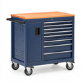 Carrello portautensili 80 x 45 x 95 cm in acciaio blu con piano in legno e 7 cassetti mobili