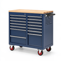 Carrello portautensili 110 x 55 x 95 cm in acciaio blu con piano in legno - mobile officina con 14 cassetti