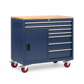 Carrello portautensili 100 x 50 x 95 cm in acciaio blu con piano in legno e cassetti